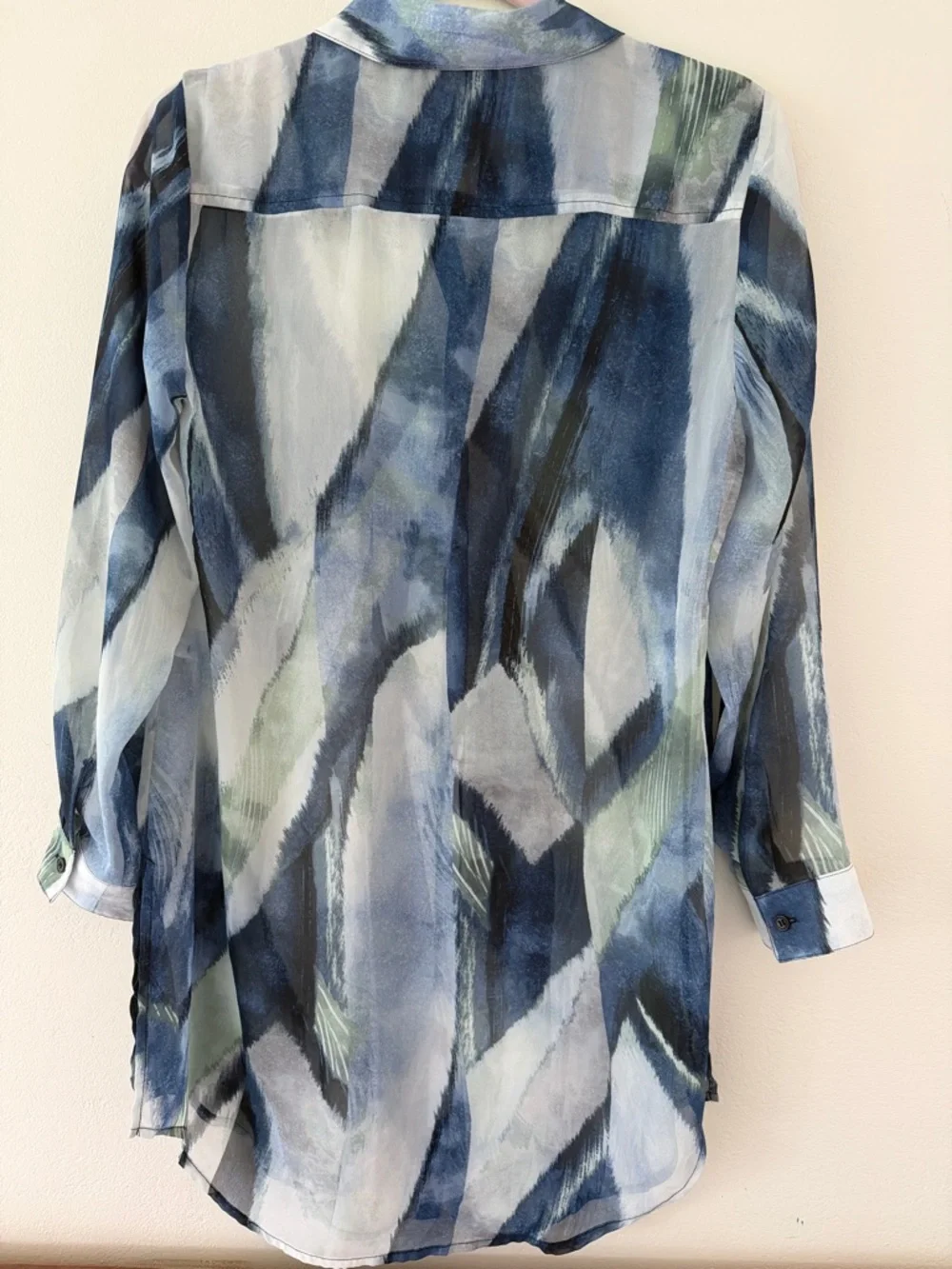 Chico's Blue and Green Abstract Button-Front Tunic Blouse - Picture 4 of 4